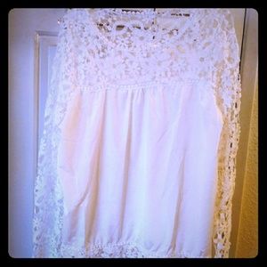 White Lace and Chiffon Top